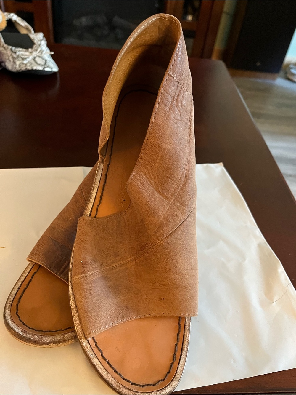 Free People Tan Leather Open-Side Mule Sandals